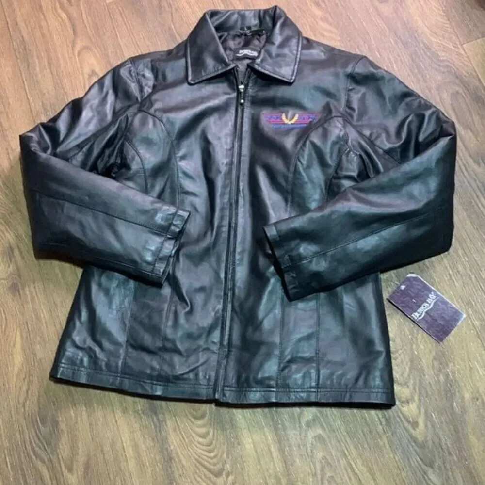 Burks bay TOP GUN black leather jacket.  Zip up lined‎ leather jacket large
